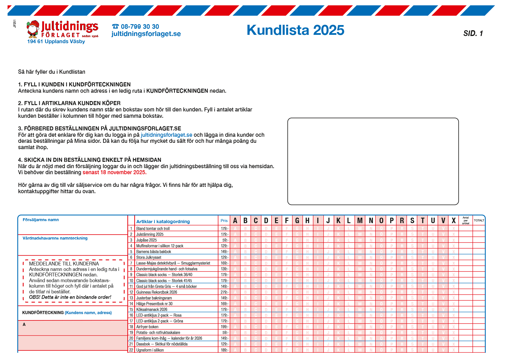Kundlista Jultidningsförlaget 2025