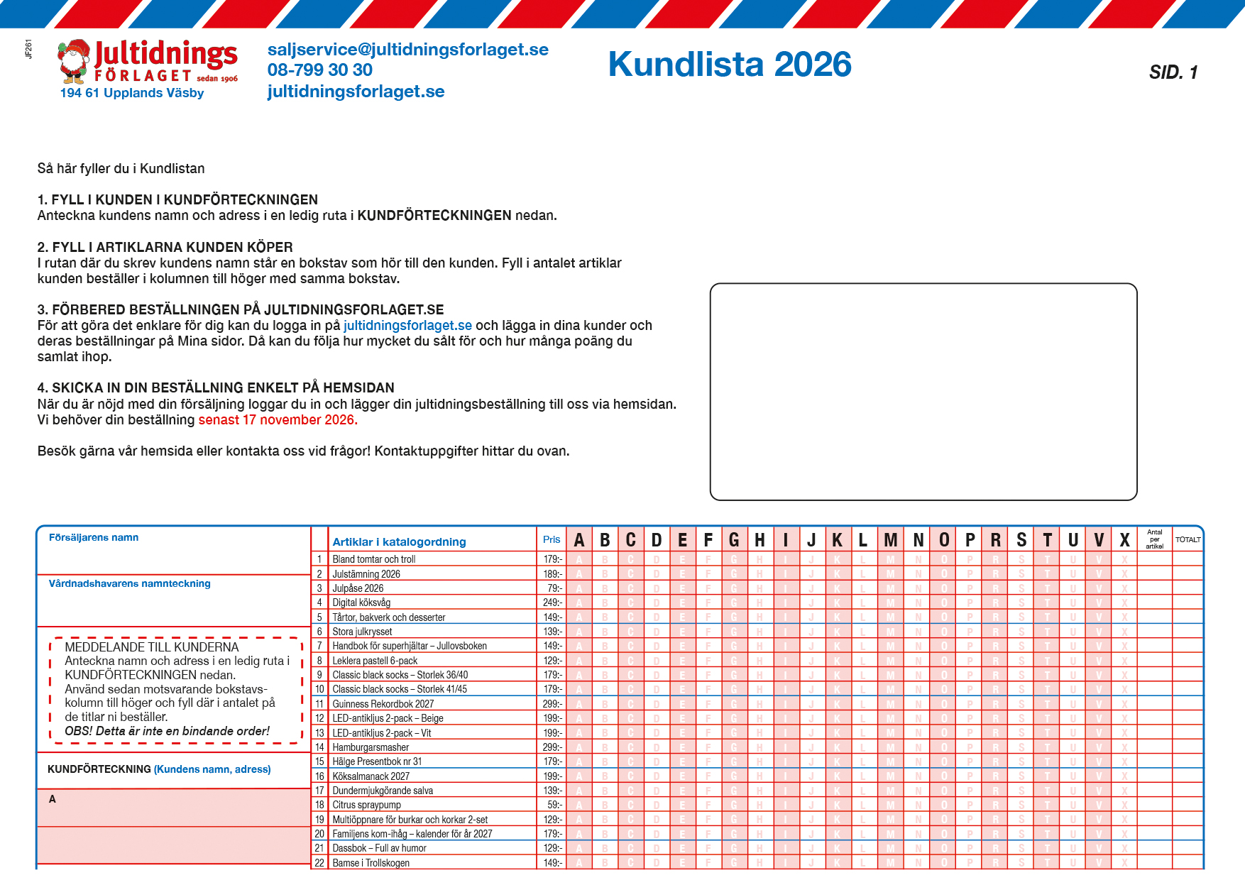 Kundlista Jultidningsförlaget 2026